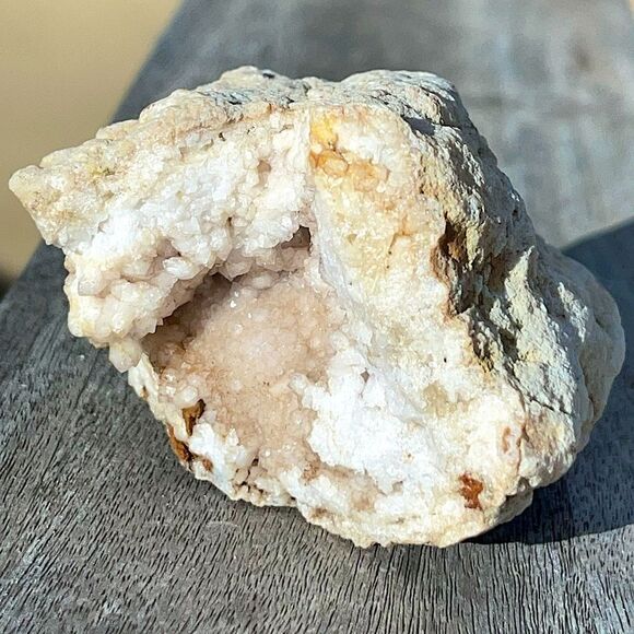 NATURAL RAW CALCITE AND QUARTZ GEODE WITH CRYSTAL CHALCEDONY INTRUSIONS (SMALL) - Picture 1 of 6